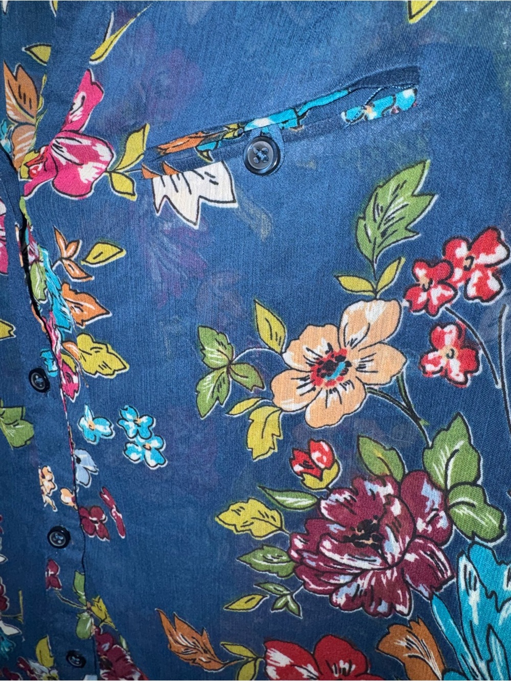 KUT From The Kloth Blue Floral Sheer Peasant Blouse Top Women Large Boho - Picture 5 of 7